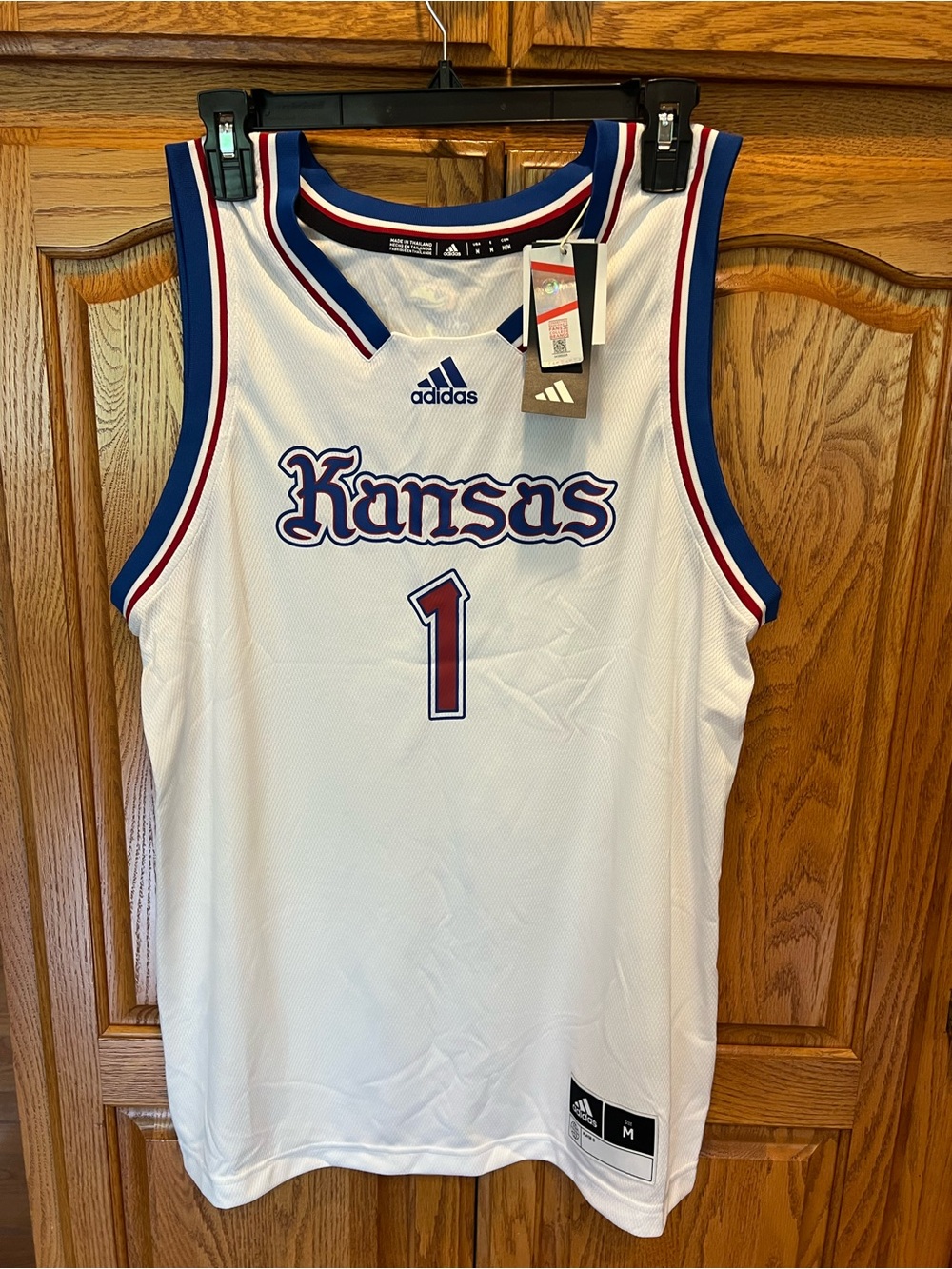 adidas Kansas White Basketball Jersey with Blue and Red Trim